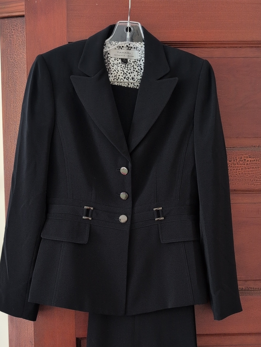Tahari ASL Black Tailored Women's Suit with Pewter Accents